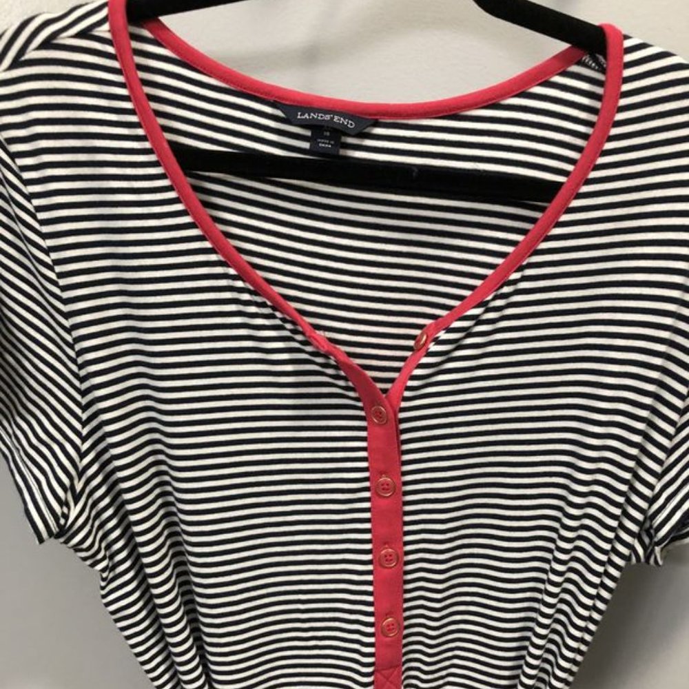 Blue, white & pink striped Land's End Dress XL(18) - Picture 3 of 6